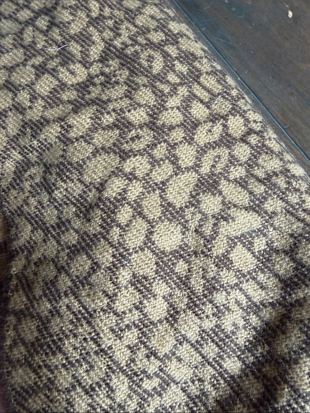 Lands' End Brown Leopard Print Fringed Throw Blanket - Picture 5 of 5